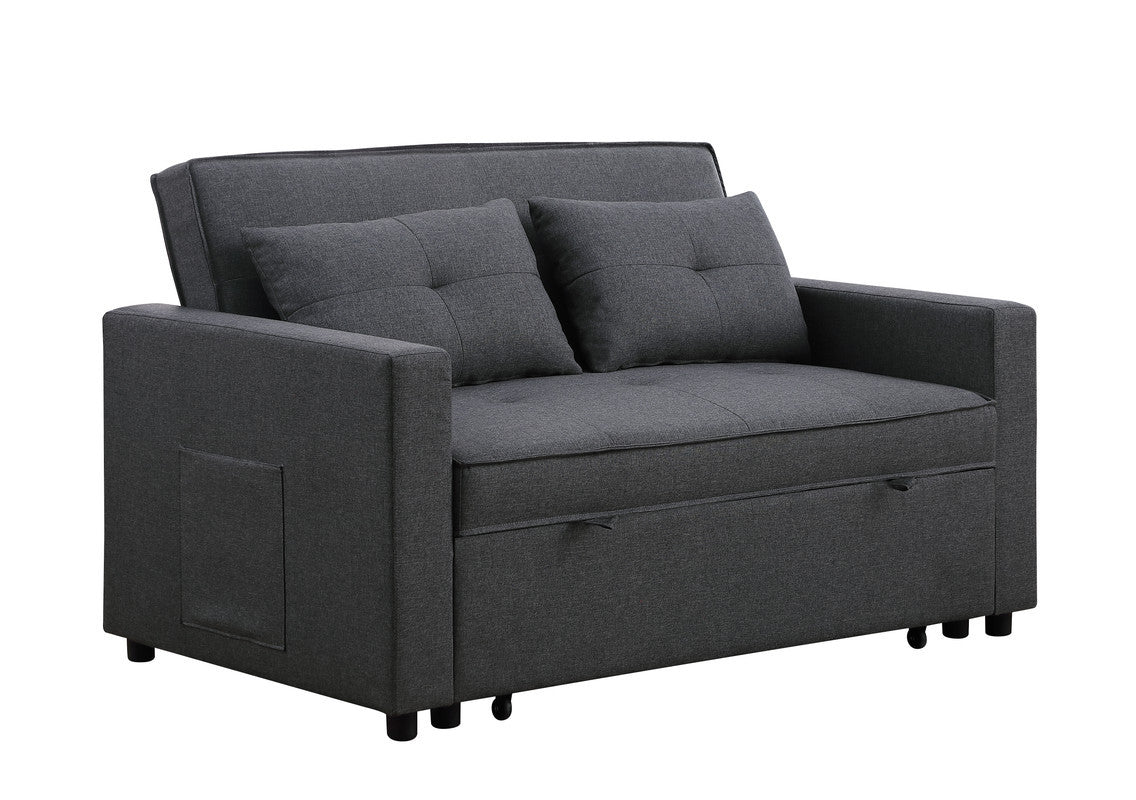 Zoey 56" Dark Gray Linen Convertible Sleeper Loveseat With Side Pocket Dark Gray Linen