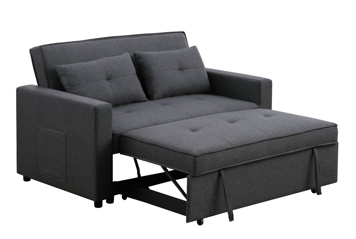 Zoey 56" Dark Gray Linen Convertible Sleeper Loveseat With Side Pocket Dark Gray Linen