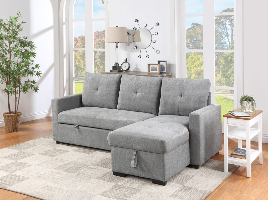 Serenity 87.5" Gray Fabric Reversible Sleeper Sectional Sofa With Storage Chaise Gray Fabric