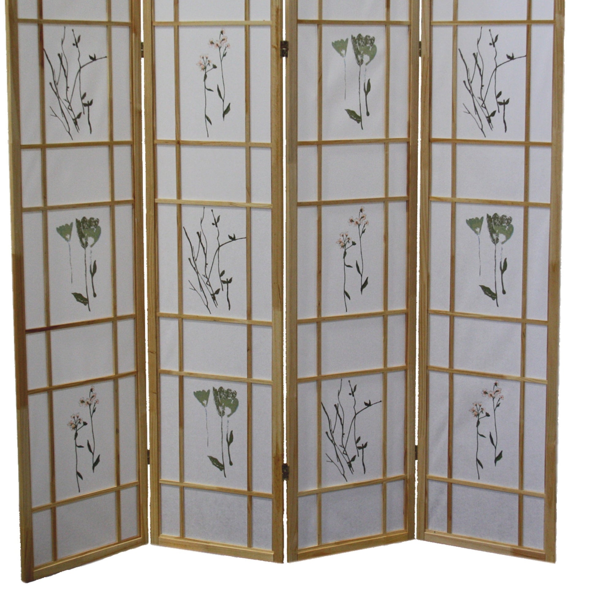 70" Tall 4 Panel Screen Room Divider "Shoji", Natural Wood Brown Wood