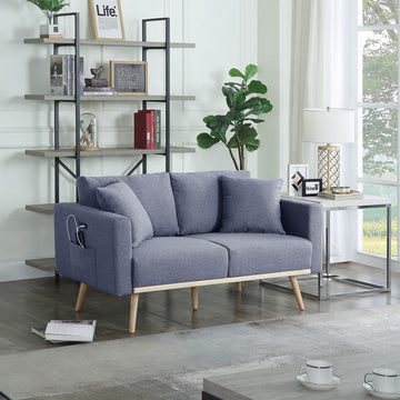 Easton 56.5" Dark Gray Linen Fabric Loveseat With Usb Charging Ports Pockets & Pillows Dark Gray Linen