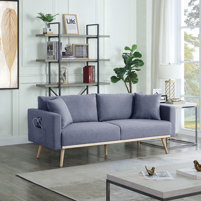 Easton 75" Dark Gray Linen Fabric Sofa With Usb Charging Ports Pockets & Pillows Dark Gray Linen