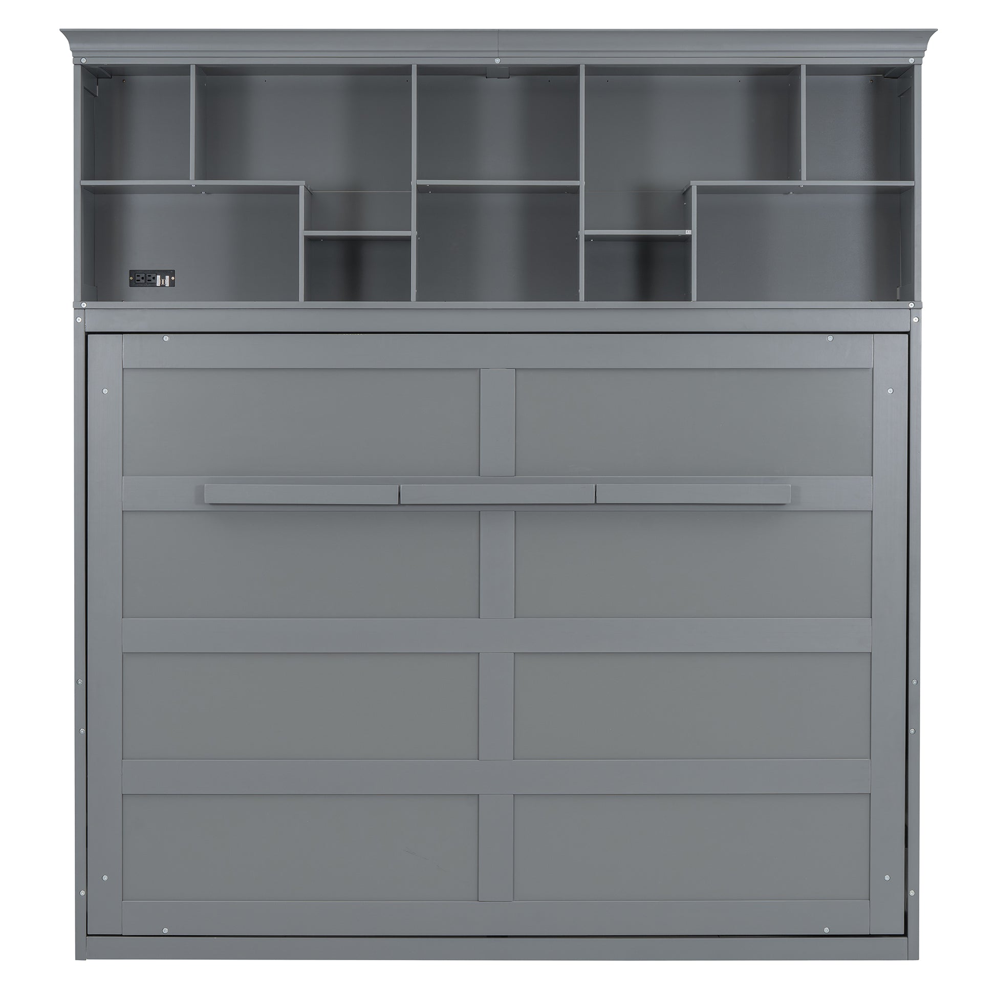 Queen Size Murphy Bed Wall Bed With Top Shelves & Usb,Gray Queen Gray Plywood