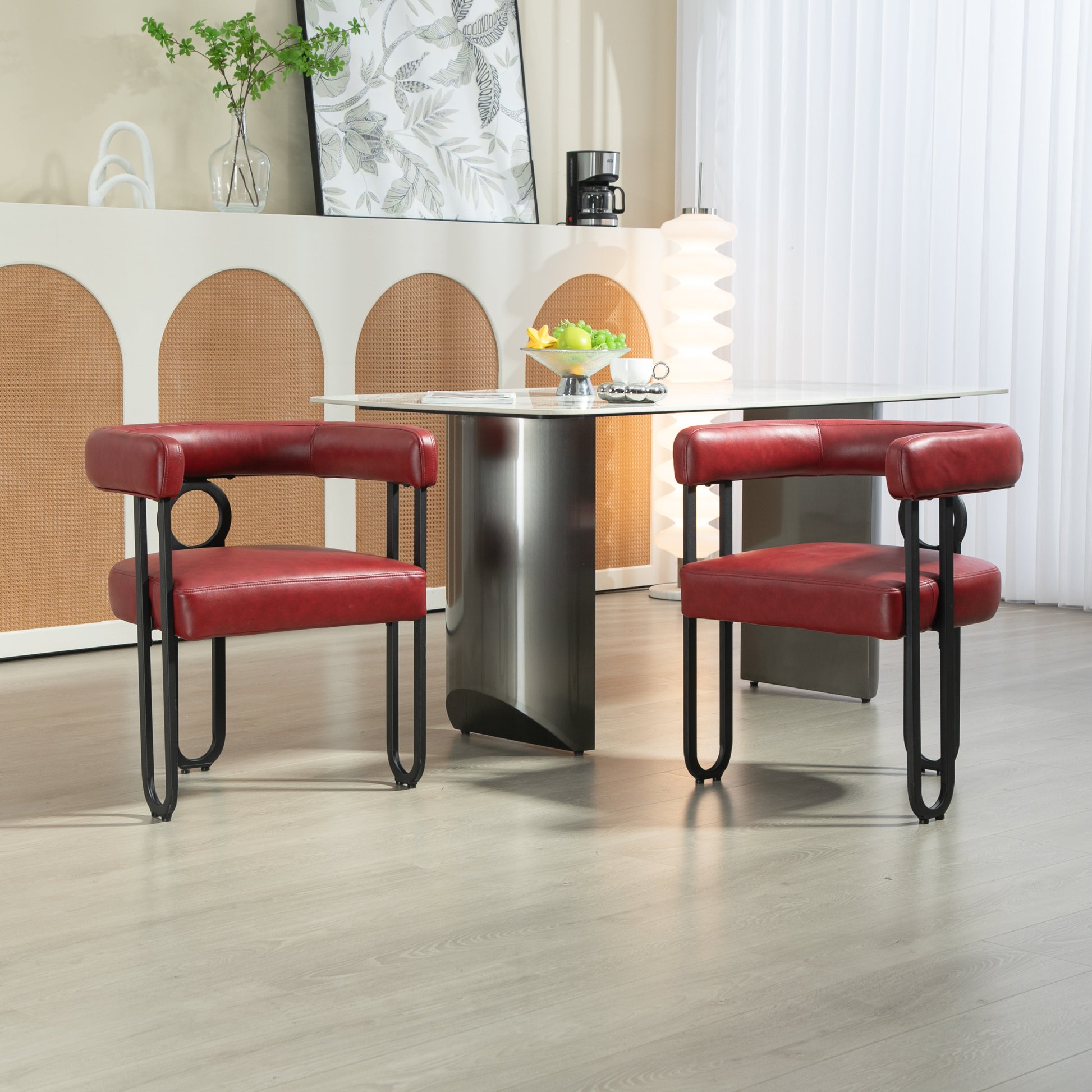 Coolmore Contemporary Designed Pu Fabric Upholstered Accent Dining Chair Barrel Side Chairs Kitchen Armchair For Living Room Set Of 2 Wine Red Pu Wine Red Foam Pu Leather