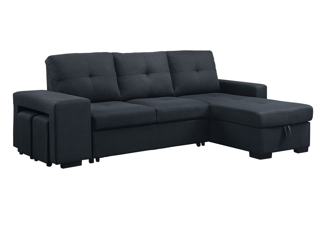 Lucas 97" Dark Gray Linen Sleeper Sectional Sofa With Reversible Storage Chaise Dark Gray Linen