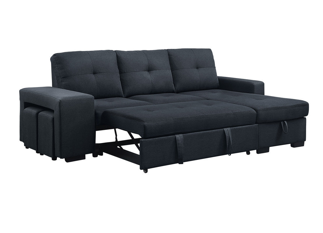 Lucas 97" Dark Gray Linen Sleeper Sectional Sofa With Reversible Storage Chaise Dark Gray Linen