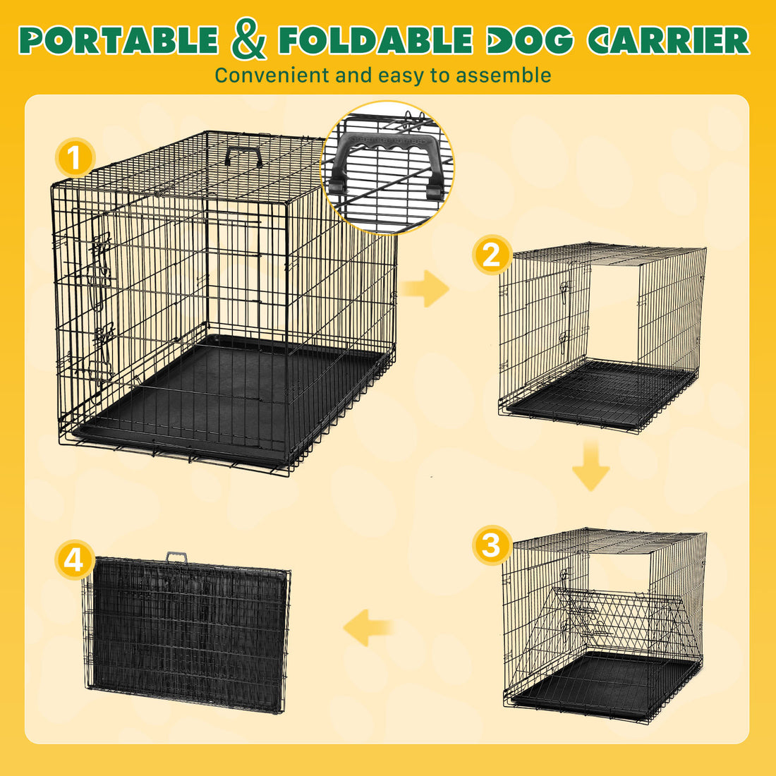 Dog Crate With Divider Panel,36 Inch Double Door Folding Metal Wire Dog Cage With Plastic Leak Proof Pan Tray, Pet Kennel For Indoor Black Iron