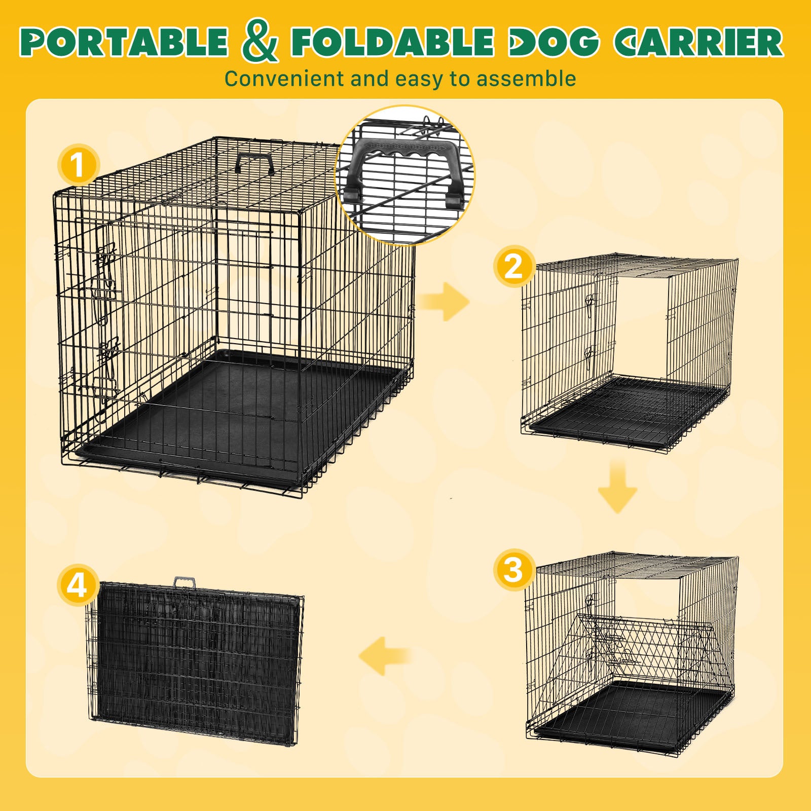 Dog Crate With Divider Panel,36 Inch Double Door Folding Metal Wire Dog Cage With Plastic Leak Proof Pan Tray, Pet Kennel For Indoor Black Iron