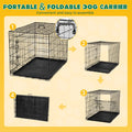 Dog Crate With Divider Panel,42 Inch Double Door Folding Metal Wire Dog Cage With Plastic Leak Proof Pan Tray, Pet Kennel For Indoor Black Iron