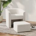 Accent Chair White Sofa Chair One Set, Modern Living Room Side Chair, Single Sofa Chair, Footstool With Storage, Suitable For Bedroom Office Reading Space, Study Cream White Cream White Foam Velvet