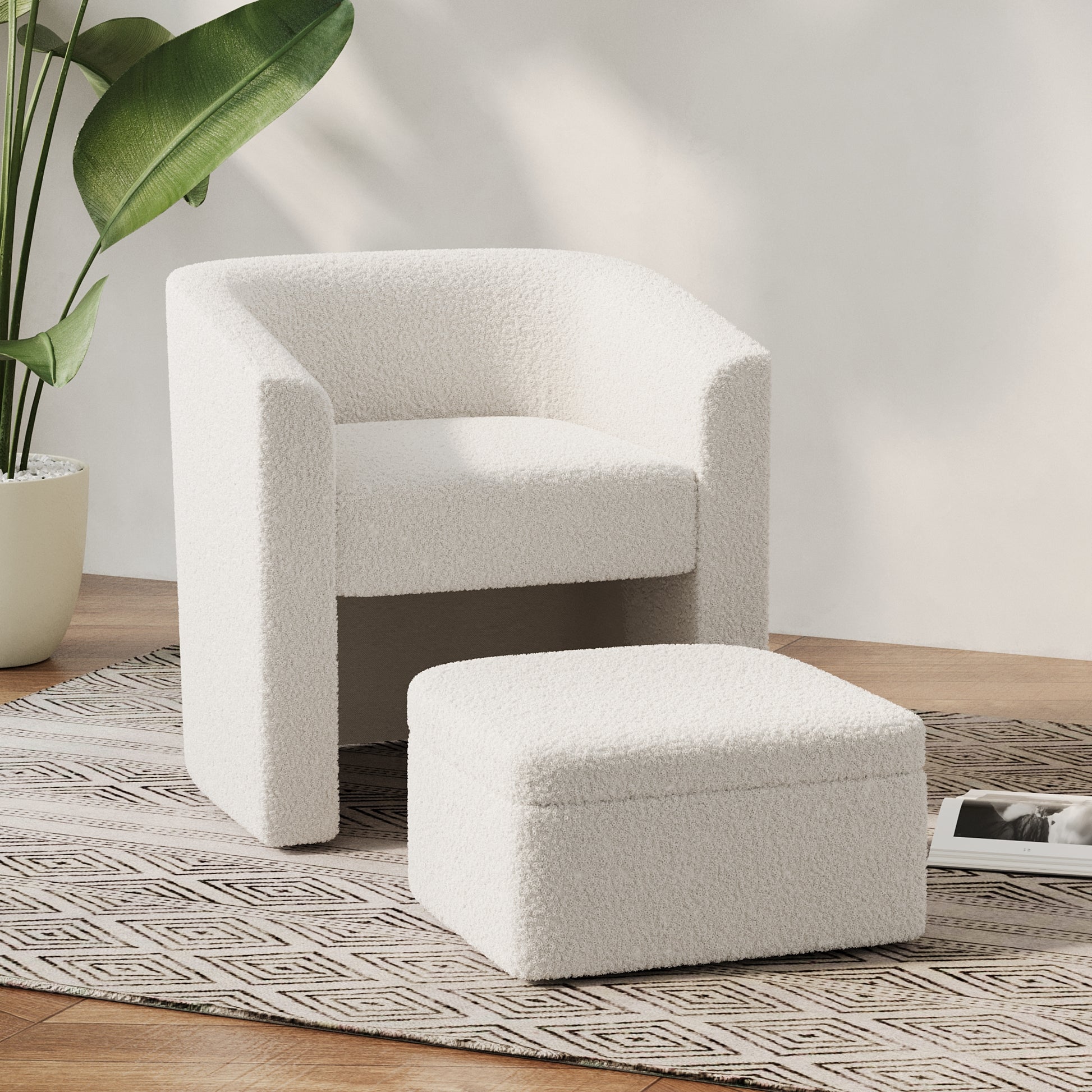 Accent Chair White Sofa Chair One Set, Modern Living Room Side Chair, Single Sofa Chair, Footstool With Storage, Suitable For Bedroom Office Reading Space, Study Cream White Cream White Foam Velvet
