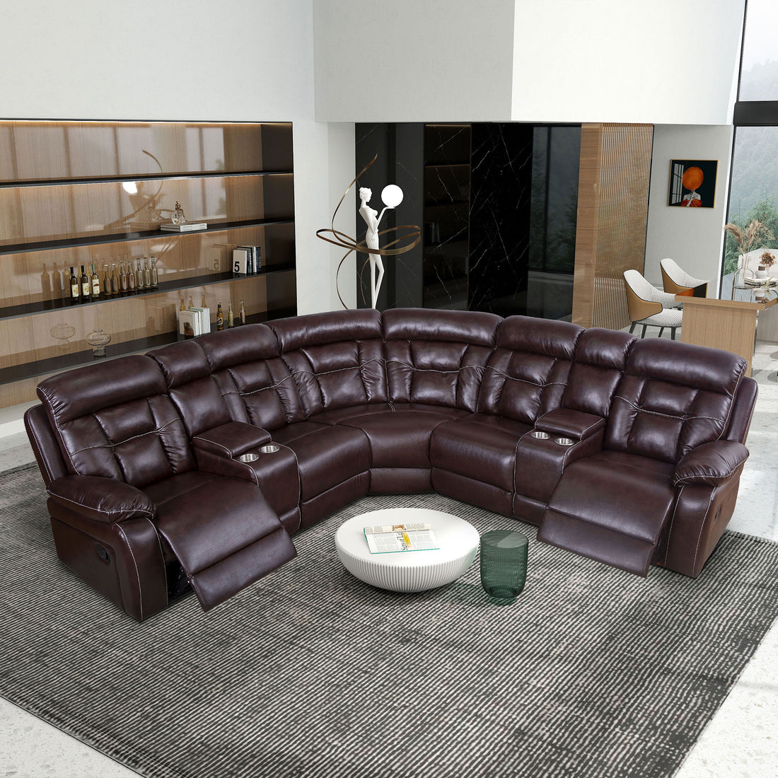 Sectional Sofa With Manual Reclining Brown Brown Pu 5 Seat