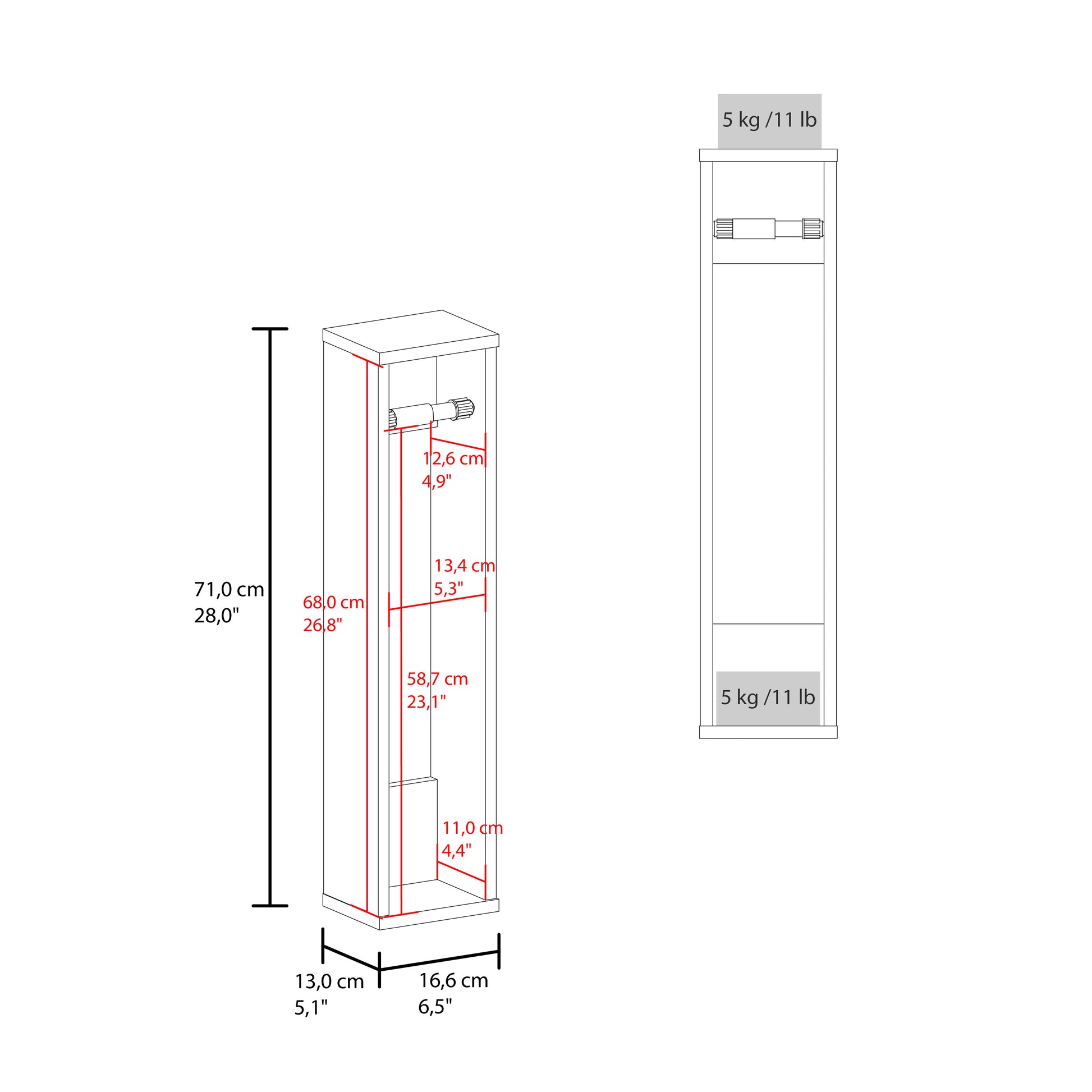 Bali 28" High Toilet Paper Holder Narrow Shelf Organizer For Bathroom, Living Room, Kitchen Black Bathroom Freestanding Modern Particle Board