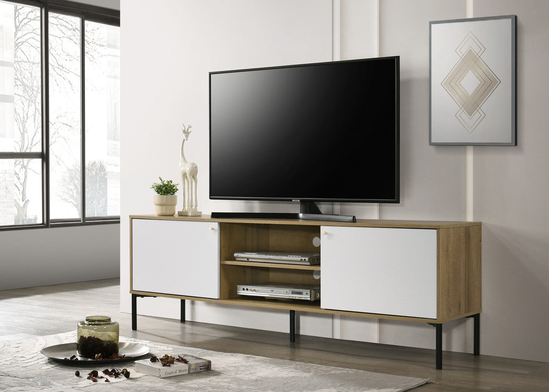 Burke 70"W White And Oak 2 Door Tv Stand White Oak 60 69 Inches Wood