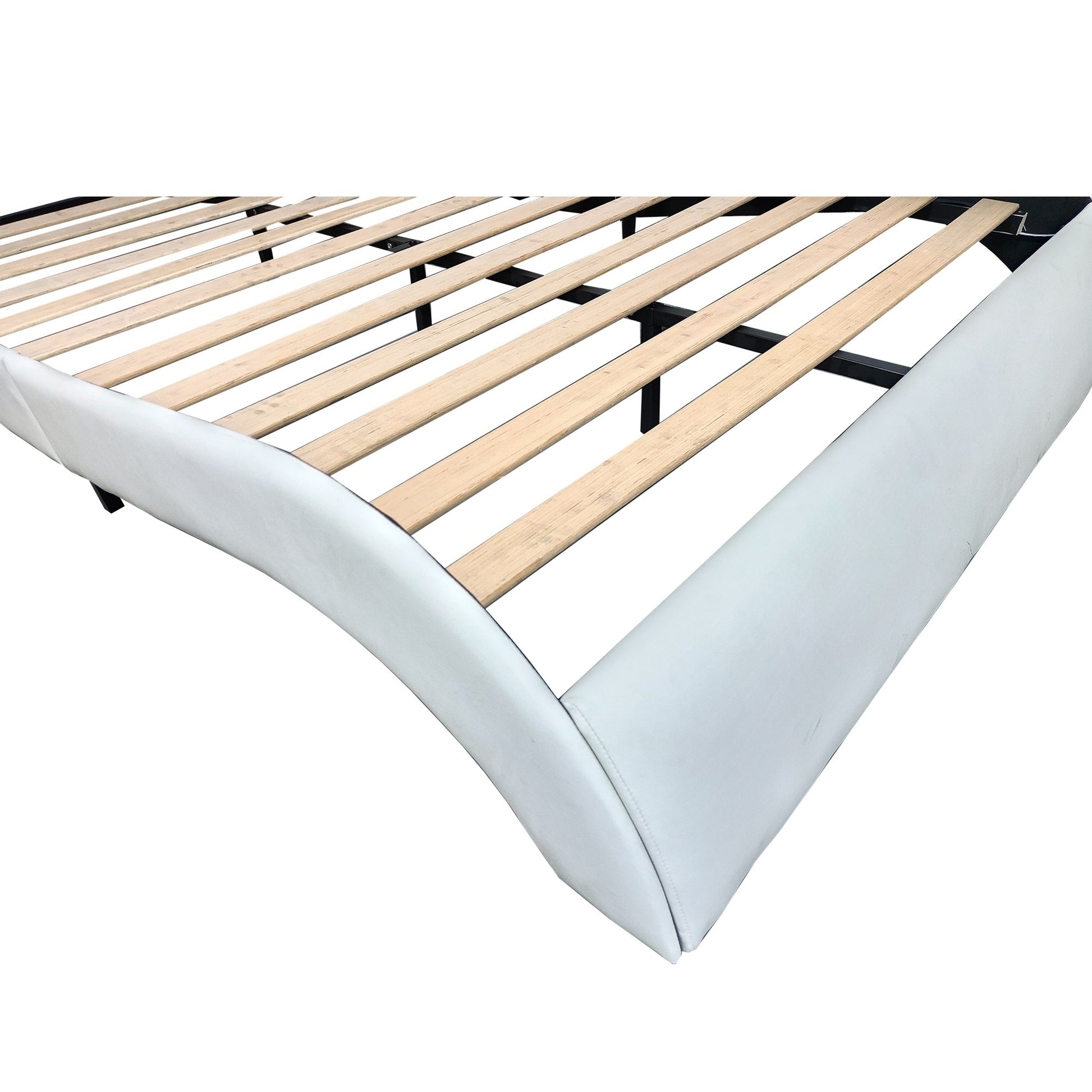Faux Leather Upholstered Platform Bed Frame With Led Lighting, Bluetooth Connection To Play Music Control, Backrest Vibration Massage, Curve Design, Wood Slat Support, Exhibited Speakers,King Size Box Spring Not Required King White Mdf