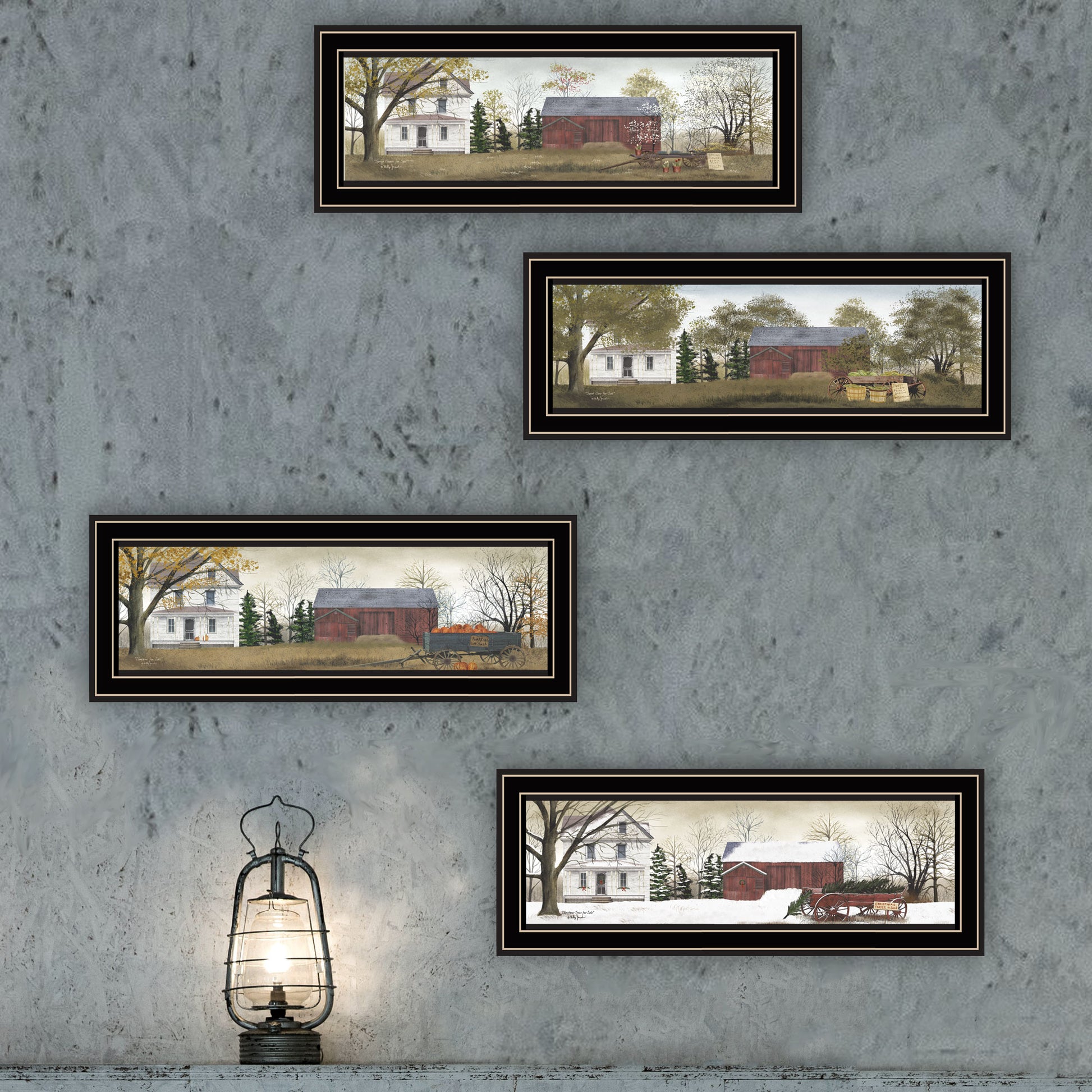 4 Piece Vignette Four Seasons Homesteads Black Framed Wall Art For Living Room, Bedroom Wall Art Print For Home Decor By Billy Jacobs Multicolor Wood Paper