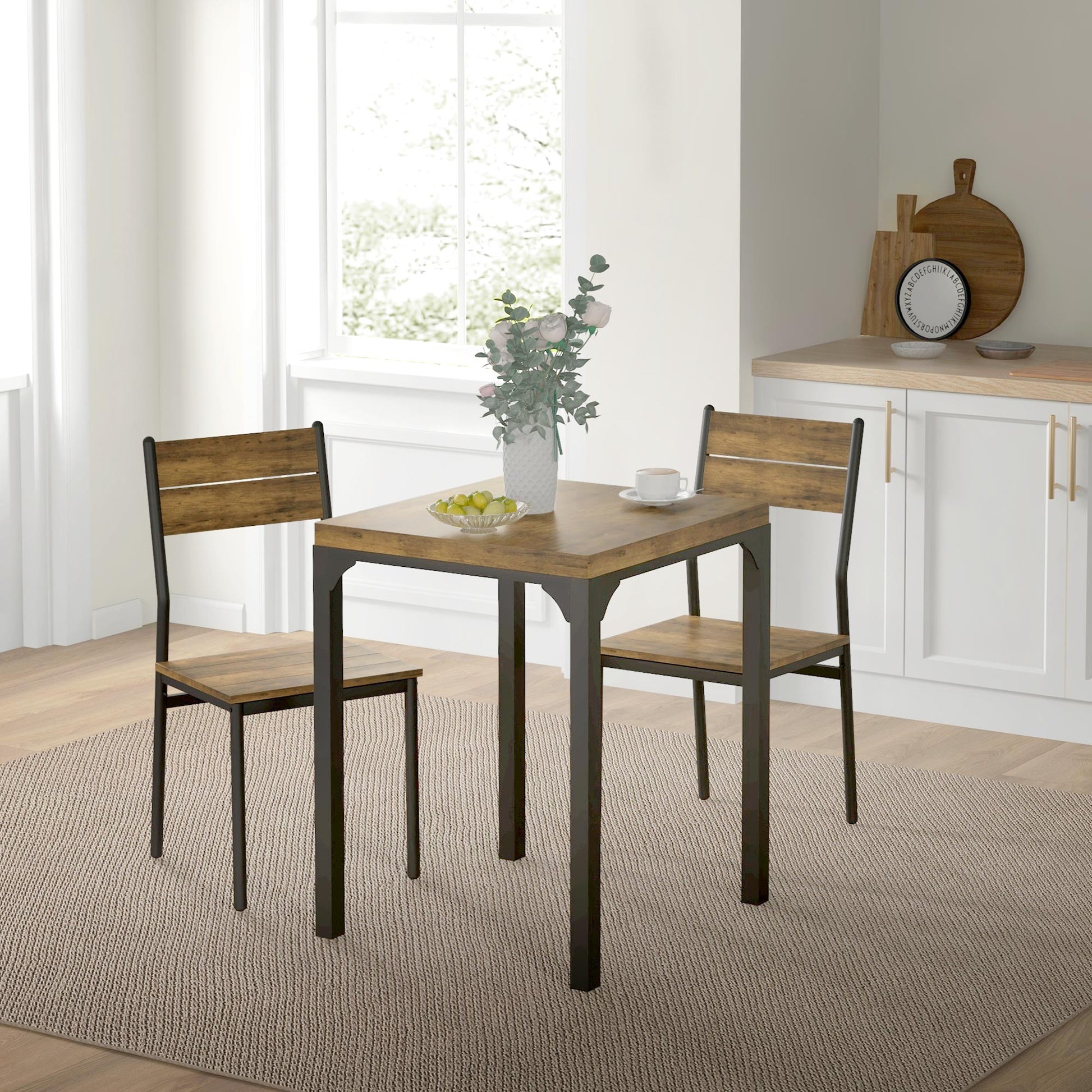 Homcom 3 Piece Dining Table Set For 2, Modern Kitchen Table And Chairs, Dining Room Set For Breakfast Nook, Small Space, Apartment, Space Saving, Rustic Brown Rustic Brown Mdf