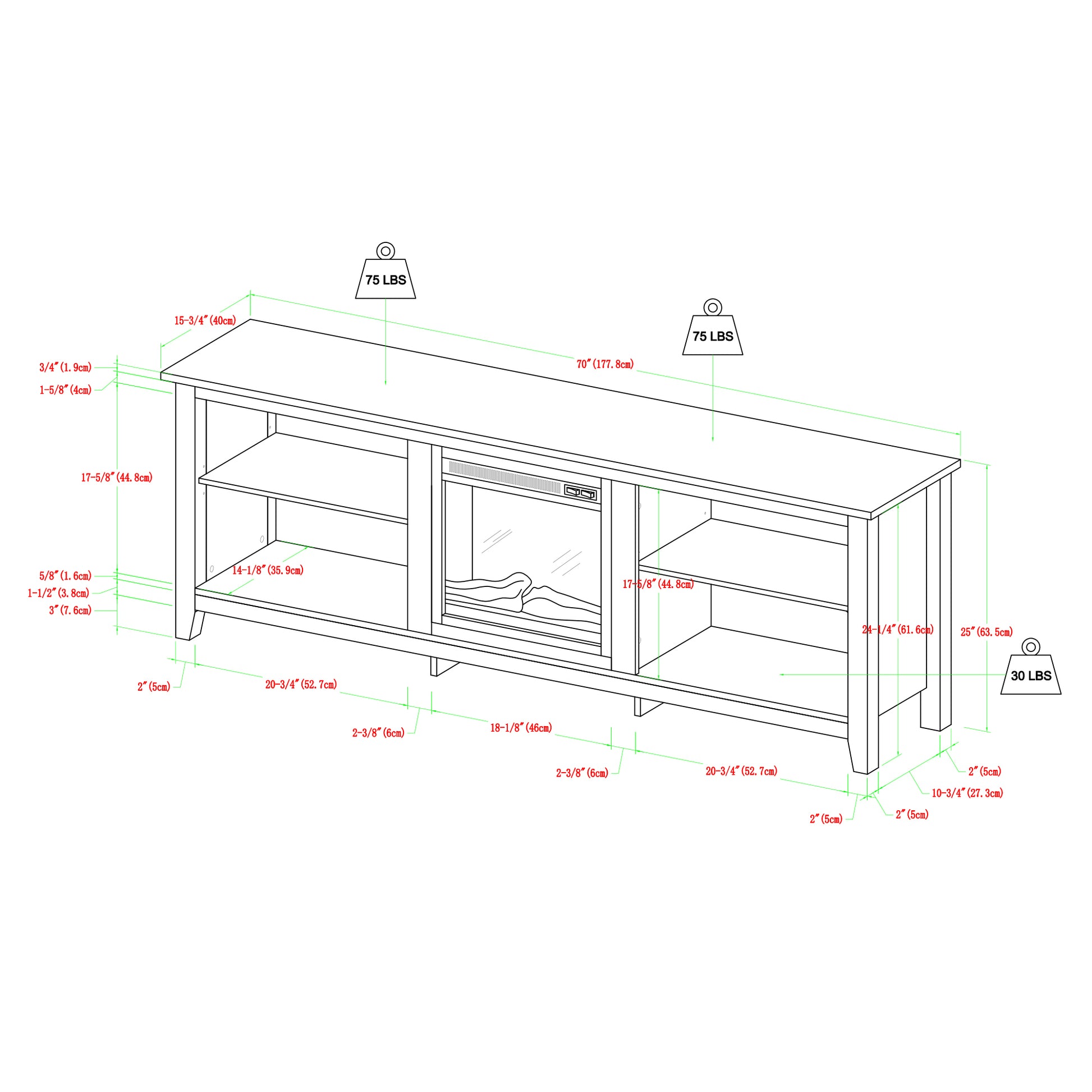 Modern Transitional Wood 70" Fireplace Tv Stand For 80" Tvs With 2 Shelves Espresso Espresso Mdf
