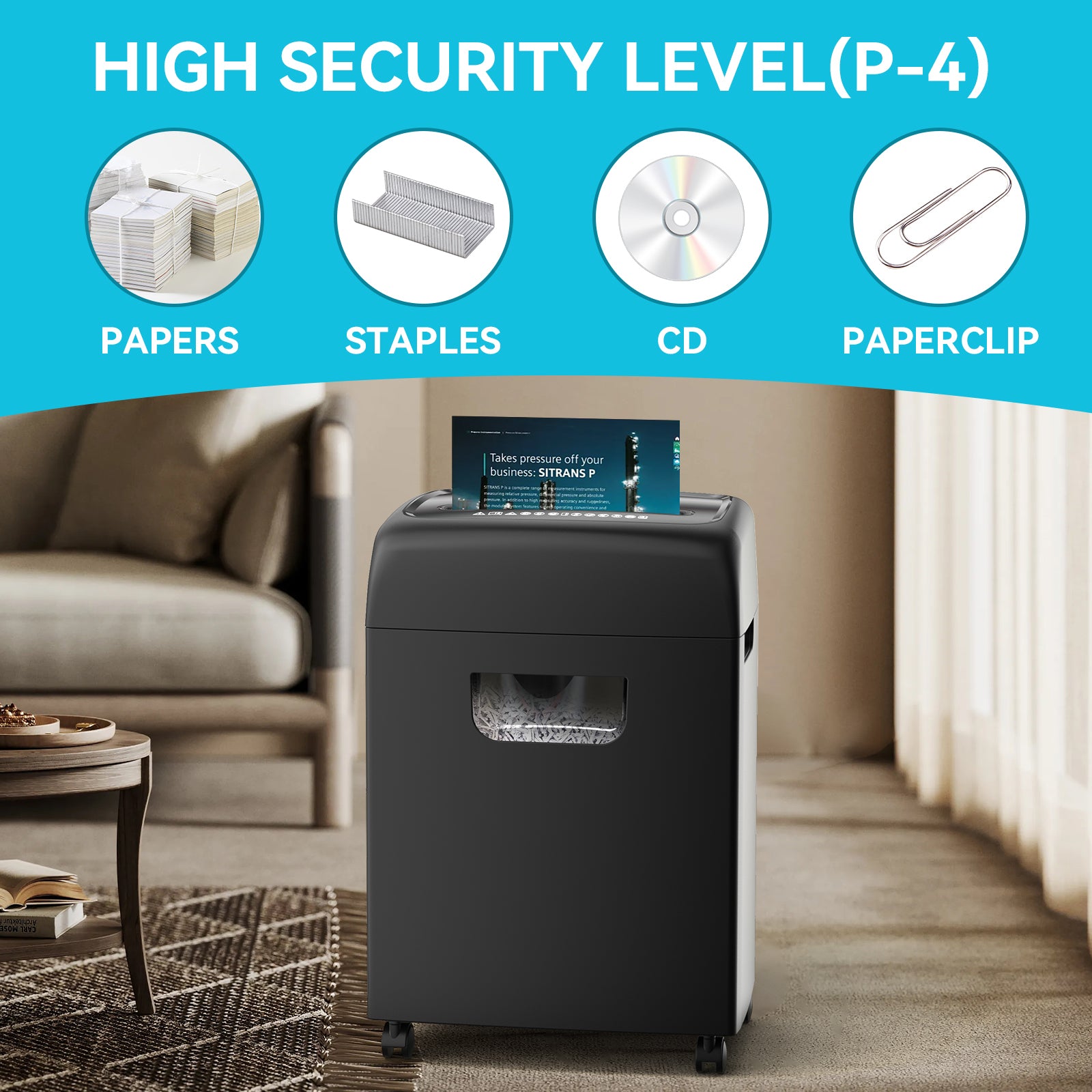 Paper Shredder,18 Sheet High Security Level P 4 Heavy Duty Paper Card Shredder For Home Office By 5.28 Gallons Pullout Waste Bin Etl Black Abs Pc