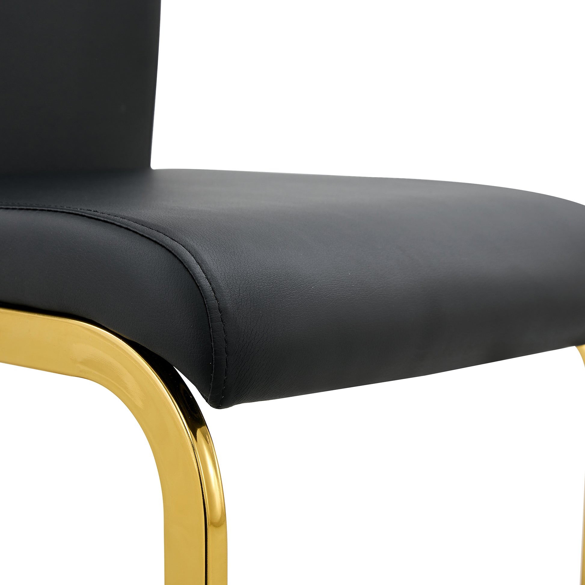 1 Table And 4 Chairs. Modern, Simple And Luxurious Black Imitation Marble Rectangular Dining Table And Desk With 4 Black Pu Gold Plated Leg Chairs 63'' X 35.4'' X 30'' Black Mdf