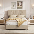 Full Upholstered Platform Bed With Lifting Storage, Full Size Bed Frame With Storage And Tufted Headboard,Wooden Full Platform Bed For Kids Teens Adults,No Box Spring Needed,Light Beige Box Spring Not Required Full Light Beige Wood Bedroom American