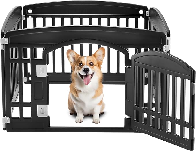Dog Playpen, 24" Exercise 4 Panel Pet Playpen With Door, Safe And Secure, Folding And Portable Puppy Playpen For Puppies And Small Dogs, Black Black Plastic