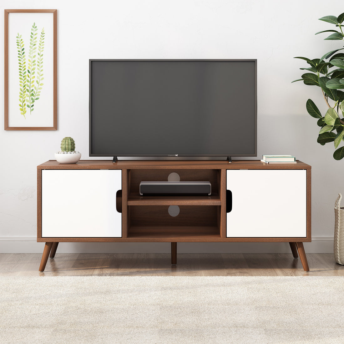 Tv Stand White Walnut 40 49 Inches Wood