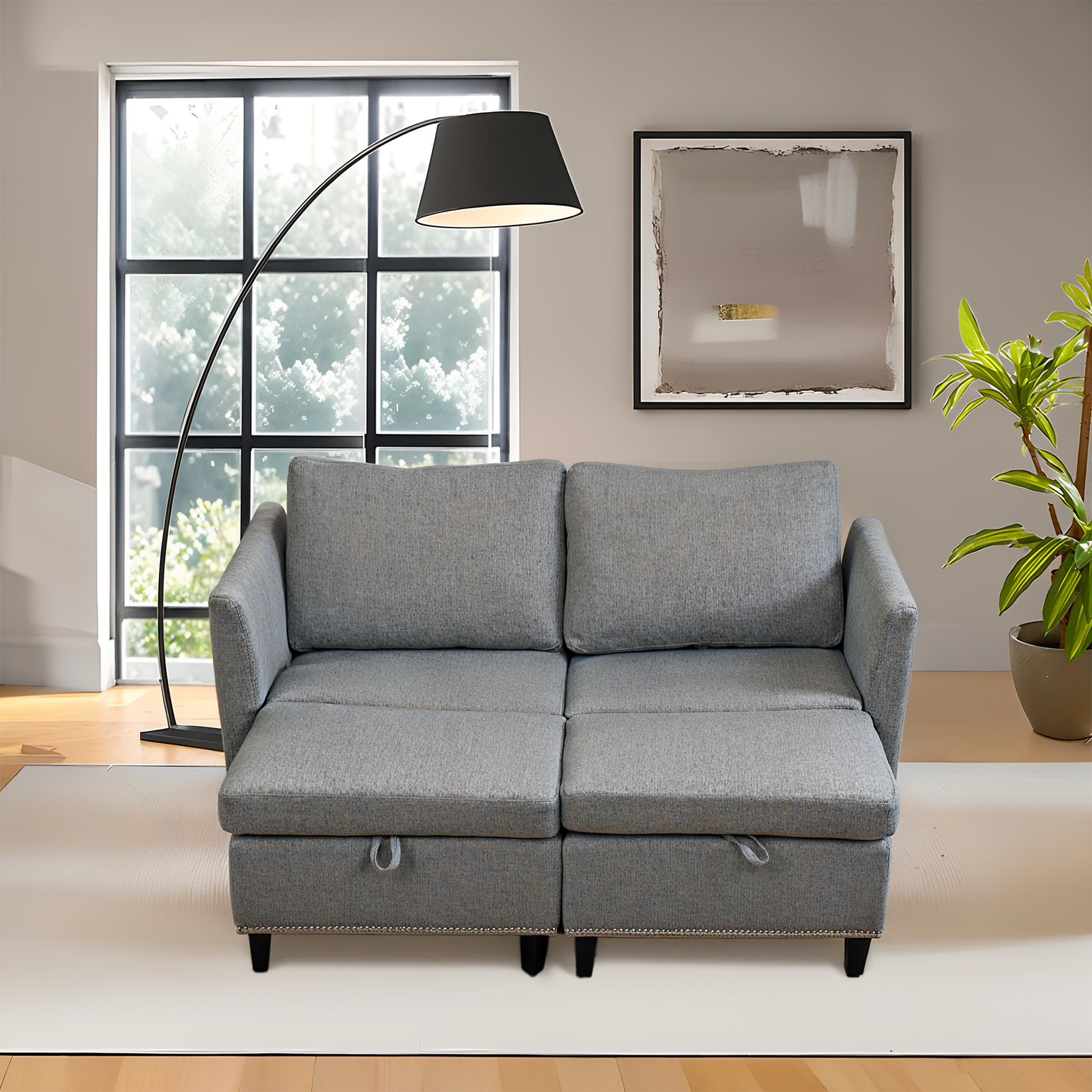 Convertible Sectional Sofa With Storage Seat 6 Seat Sofa With Reversible Chaise U Shaped Sectional Couch For Living Room,Light Grey Grey Fabric 6 Seat