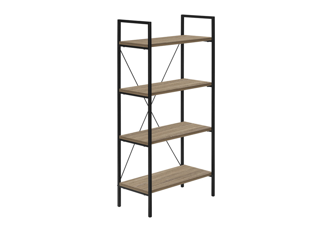 Bookshelf, Bookcase, 4 Tier, 48"H, Office, Bedroom, Brown Laminate, Black Metal, Contemporary, Modern Taupe Particle Board