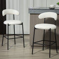 26'' Counter Height Bar Stools Teddy Fabric Cover Kitchen Island Counter Bar Stool With Black Powder Coating Base And Footrest Snow Cushion Metal White Kitchen Foam Modern Bar Stools Open Back 1 Foam Teddy