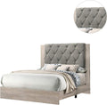 Contemporary 1Pc Cream Finish Queen Size Bed Bedroom Furniture Gray Tufted Design Headboard Rubberwood 1Pc Bedframe Box Spring Required Queen Cream Grey Wood Bedroom