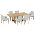 Rustic 7 Piece 76.4Inch Extendable Dining Table Set With 18Inch Removable Leaf, 2 Arm Chairs And 4 Armless Chairs, Natural Wood Dining Room Solid Wood Rubberwood Rectangular Dining Table With Chair Upholstered Chair Wood Natural Seats 6 Removable Leaf