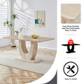 Table And Chair Set.Modern Minimalist Luxury Mdf Rectangular Dining Table With Light Yellow Textured Stickers On The Table, 6 Pu Synthetic Leather High Backrest Soft Cushioned Side Chairs. Light Yellow Seats 6 Mdf