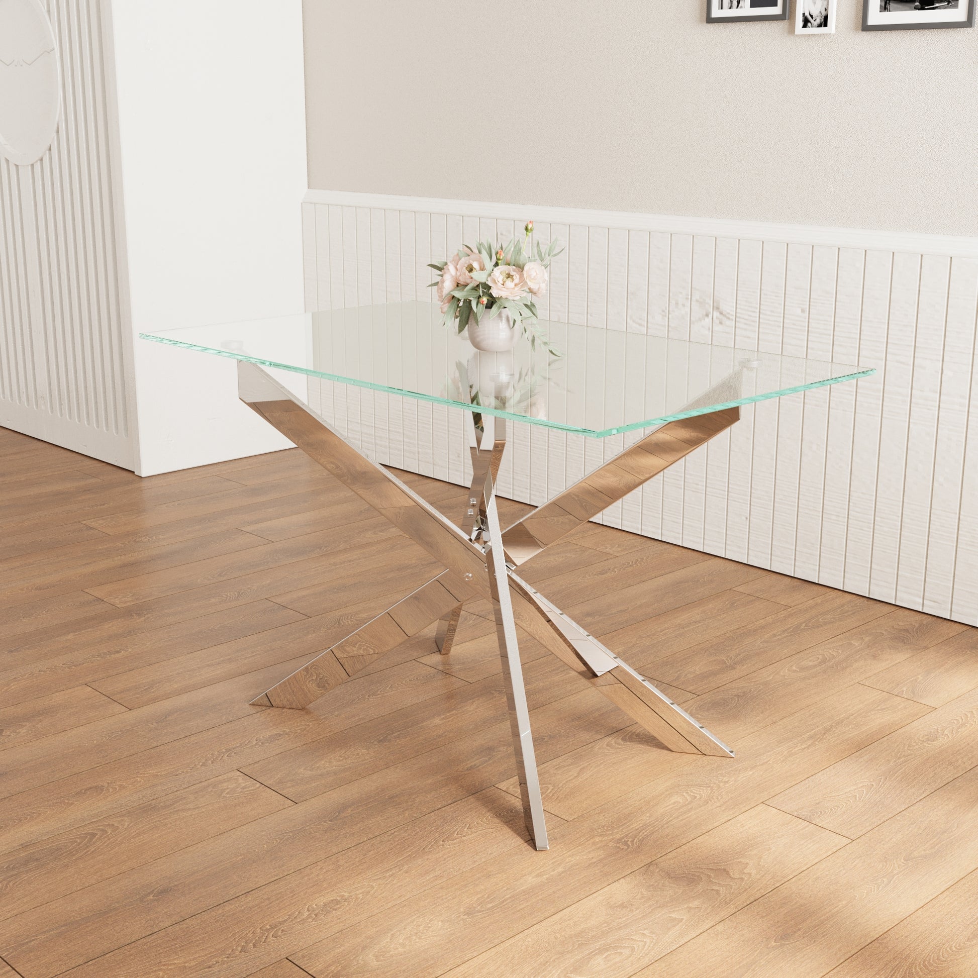 47.2 Inch Modern Minimalist Tempered Glass Coffee Table, Metal Leg Rectangular Dining Table, Transparent Glass Living Room Dining Table, 47.2 Inch X27.5 Inch 29.5 Inch Small Space Suitable