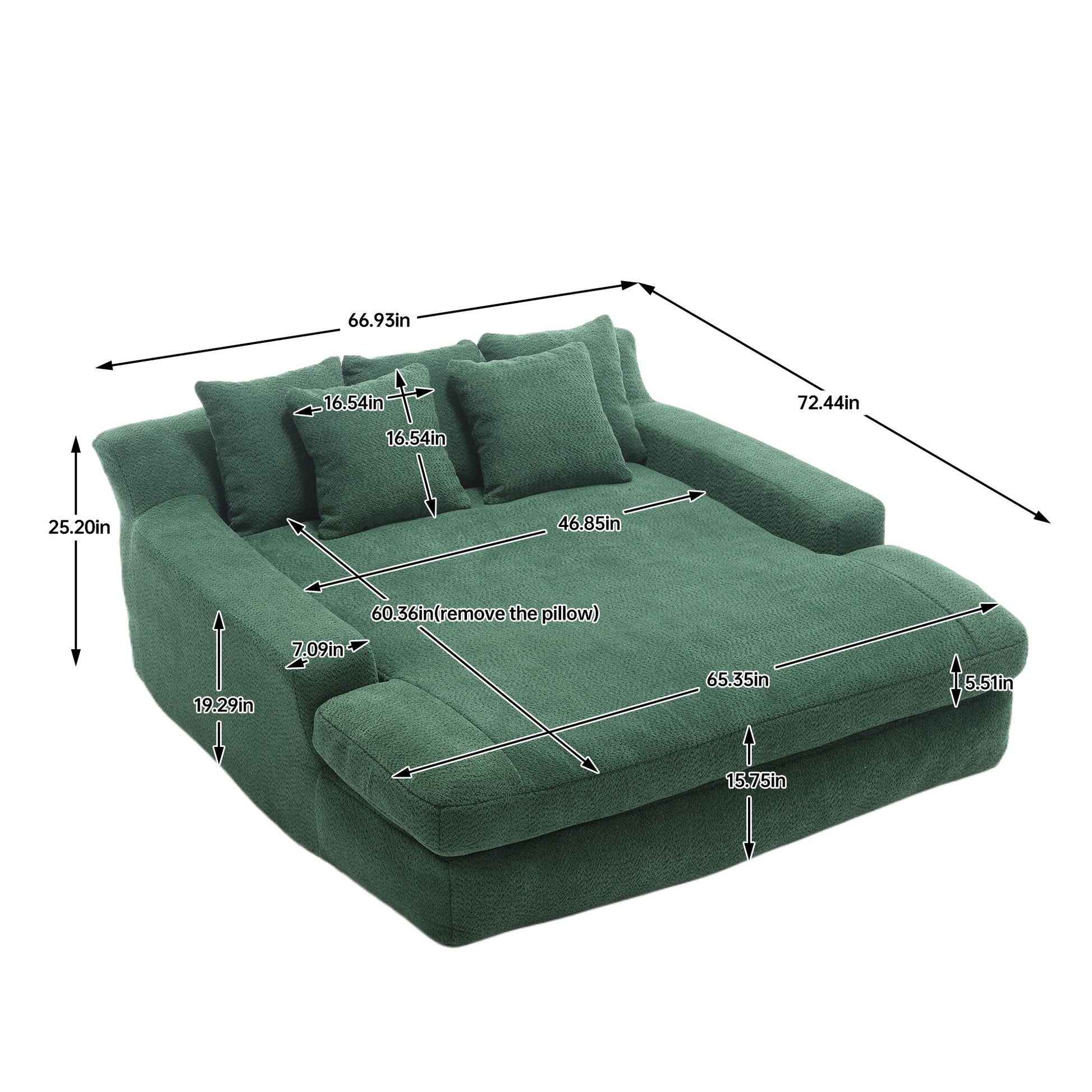 Coolmore Seersucker 2 Seater Lazy Sofa With 5 Back Pillows,Comfy Sofa Deep Seat Couch For Living Room,Club Emerald Emerald Chenille 2 Seat