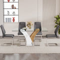 Table And Chair Set.Modern Dining Table, Tempered Glass Countertop With Artistic Mdf Legs.Paried With 4 Comfortable Chairs With Pu Seats And Metal Legs. Suitable For Various Decoration Styles. Gray,Transparent Seats 4 Mdf Glass