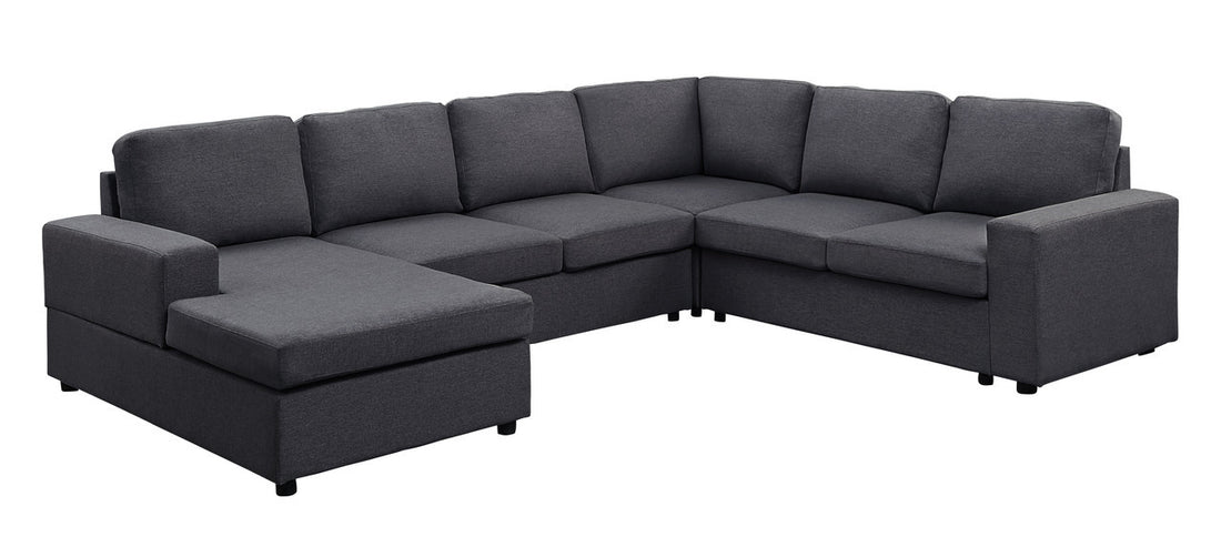 Dakota 120.5" Sectional Sofa With Reversible Chaise In Dark Gray Linen Dark Gray Linen