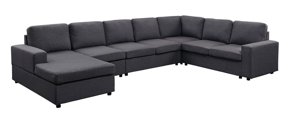 Hayden 146.5" Modular Sectional Sofa With Reversible Chaise In Dark Gray Linen Dark Gray Linen