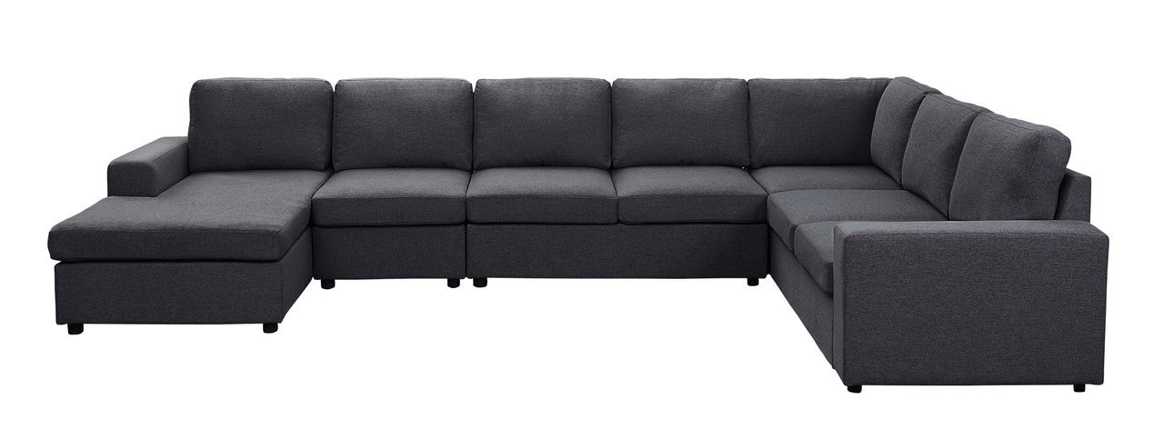 Hayden 146.5" Modular Sectional Sofa With Reversible Chaise In Dark Gray Linen Dark Gray Linen