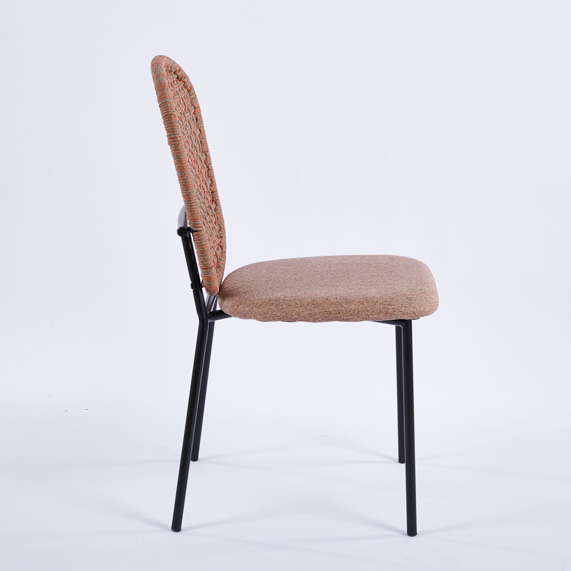 Black Leg And Orange Sennit Chair,Set Of 4,Dining Chair,Coffee Chair Orange Dark Brown Metal