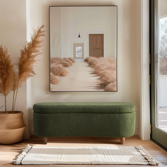 Boucle Flip Top Storage Bench Green See Below Green Wood