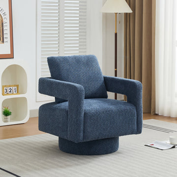 29.13" W Square Swivel Accent Chair, Modern Rotating Arm Chair With Open Back,360 Degree Rotation, Lounge Club Chair With Removable Back Cushion For Living Room, Hotel, Bed Room,Navy Navy Boucle