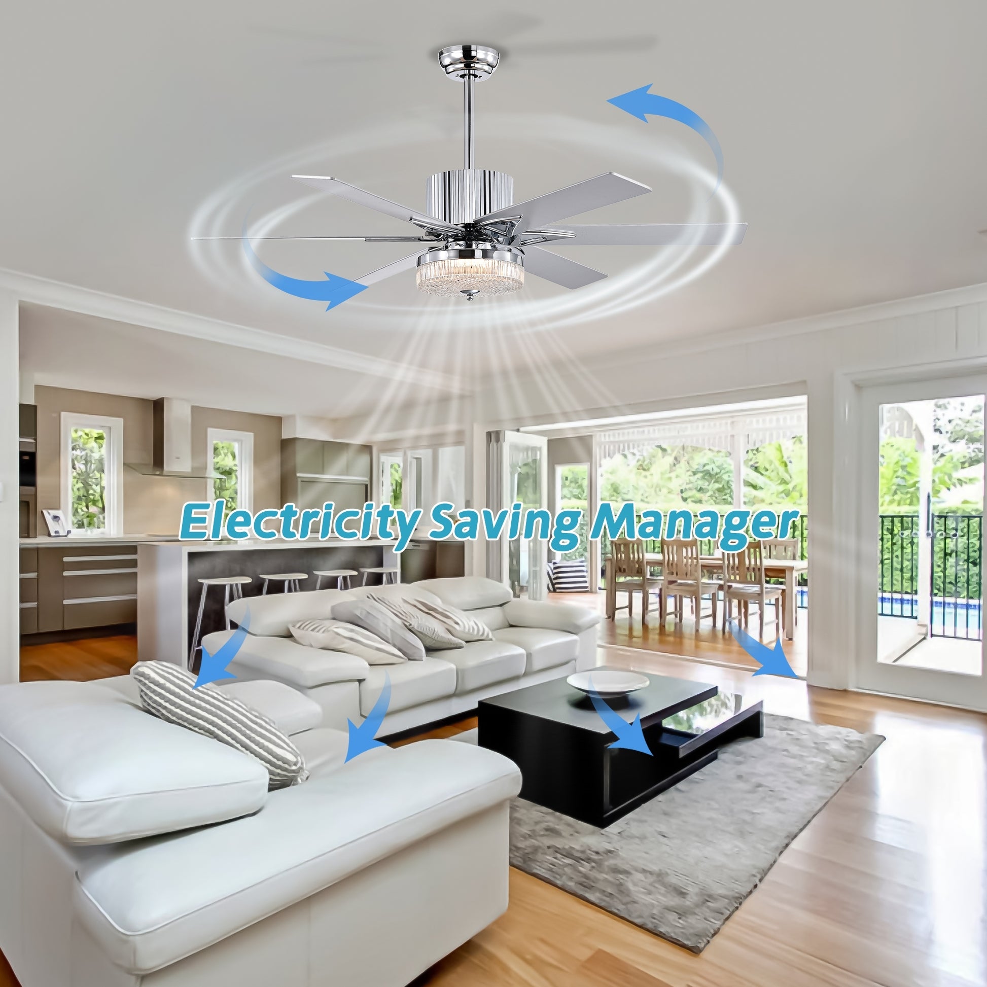 52'' Modern Ceiling Fans With Remote,Wood Ceiling Fan With Lights,Led Ceiling Fan Light With 6 Blade,3 Speed Ac Motor Indoor Ceiling Fan For Patio,Living Room,Bedroom Chrome Chrome American Design,American Traditional,Antique,Contemporary,Farmhouse