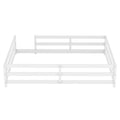 Full Size Floor Bed, Montessori Floor Bed With Fence, Kids Montessori Bed Full Size, Wood Montessori Floor Bed For Kids, Girls, Boys White White Wood Metal