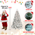 7Ft Snow Flocked Artificial Christmas Tree With Pine Cones, Prelit Xmas Trees, Hinged Easy Assembly & Reinforced Metal Base Ideal For Indoor & Outdoor Festive Decorations White Polyvinyl Chloride