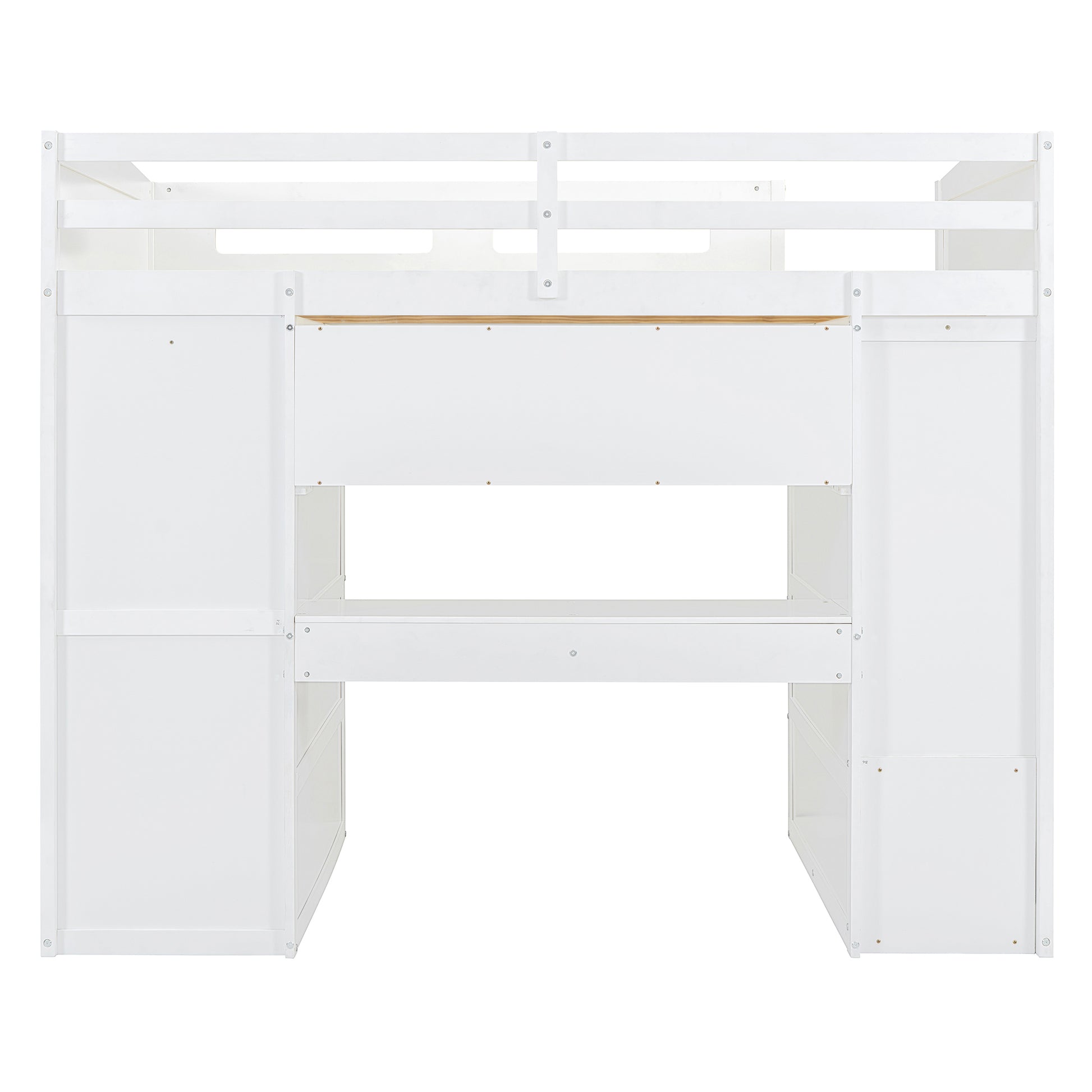 Full Size Loft Bed With Desk, Wardrobes, 4 Drawers And 4 Shelves White Full White Solid Wood