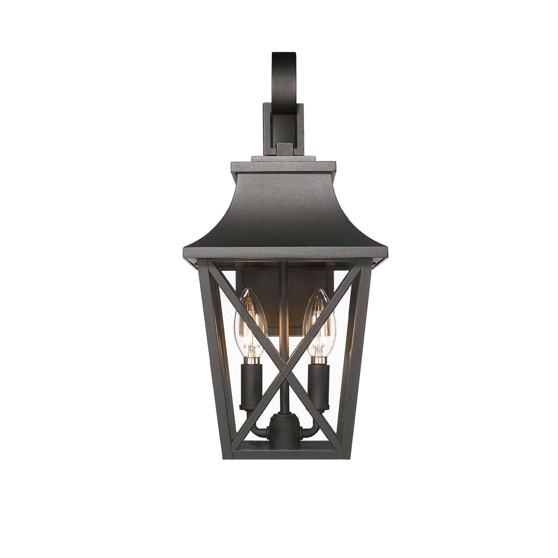 Black Outdoor Wall Lantern 2 Light, Large Outside Modern Wall Sconce Light Fixture, Industrial Porch Light Wall Mount With Glass, Waterproof Farmhouse Exterior Lamp Lighting 2 Pack Black Aluminium
