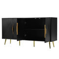 Stylish Sideboard With Wave Geometric Design, Conical Legs, Adjustable, Suitable For Study, Entryway And Living Room Black American Design Mdf