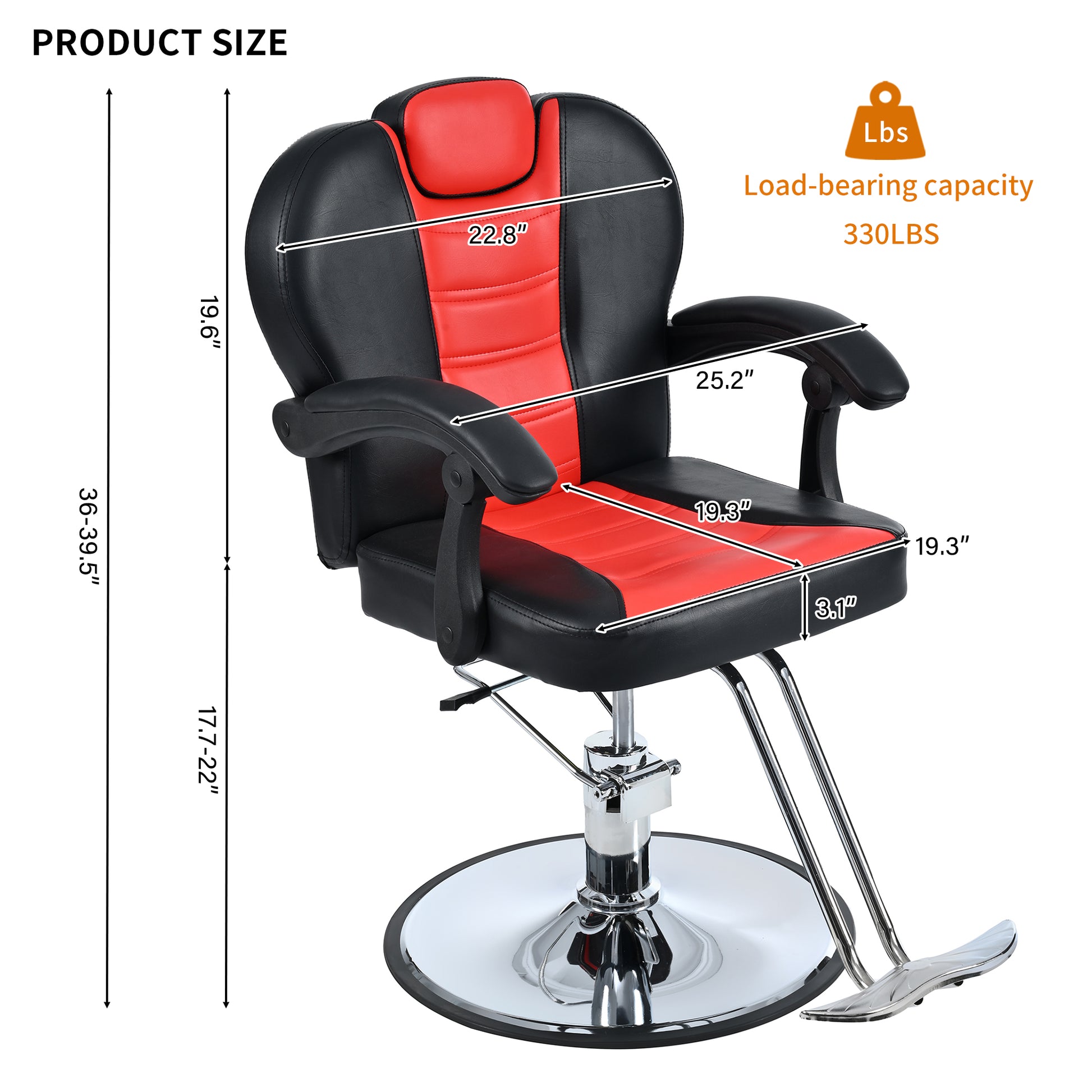 Classic Reclining Barber Chair Salon Chair For Hair Stylist With Heavy Duty Hydraulic Pump, 360 Rotation, Tattoo Chair Shampoo Beauty Salon Equipment, Max Load Weight 330 Lbs, Red & Black Red Black Metal