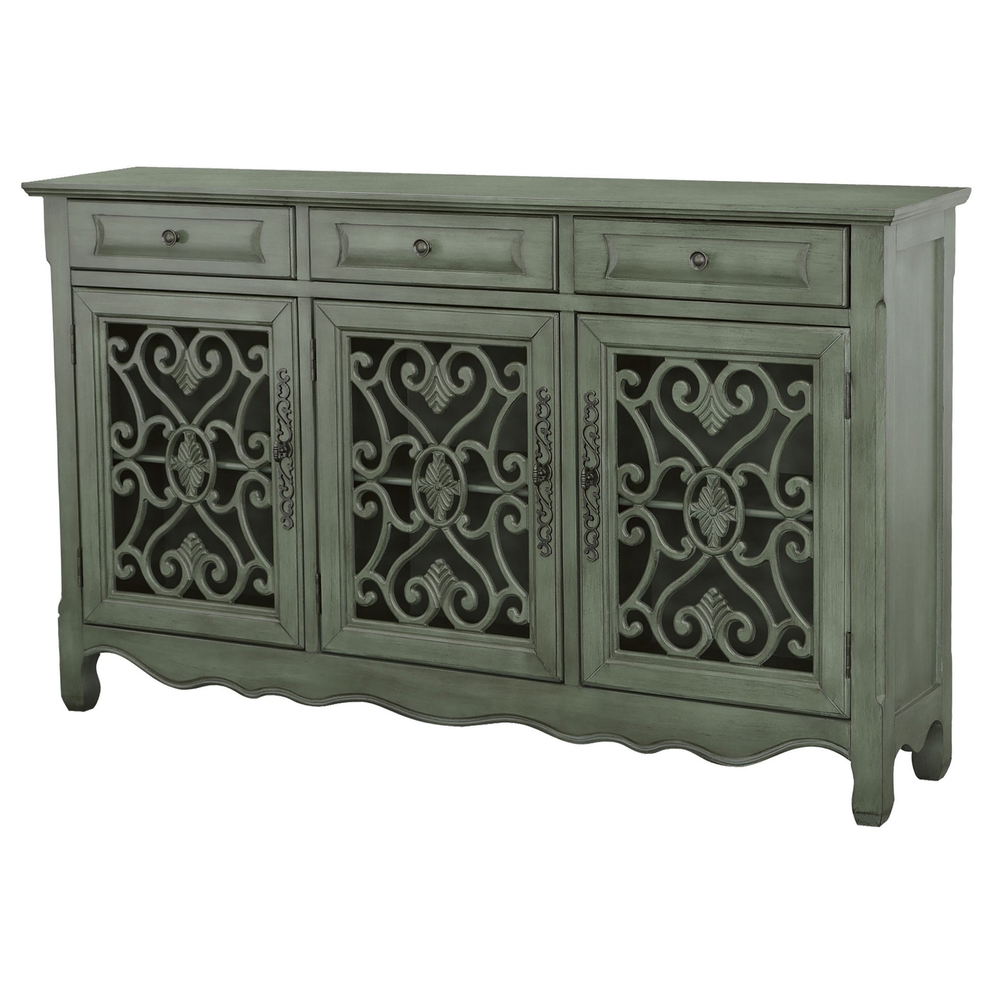 Traditional Wooden Accent Cabinet With 3 Storage Drawers, Green Green Wood